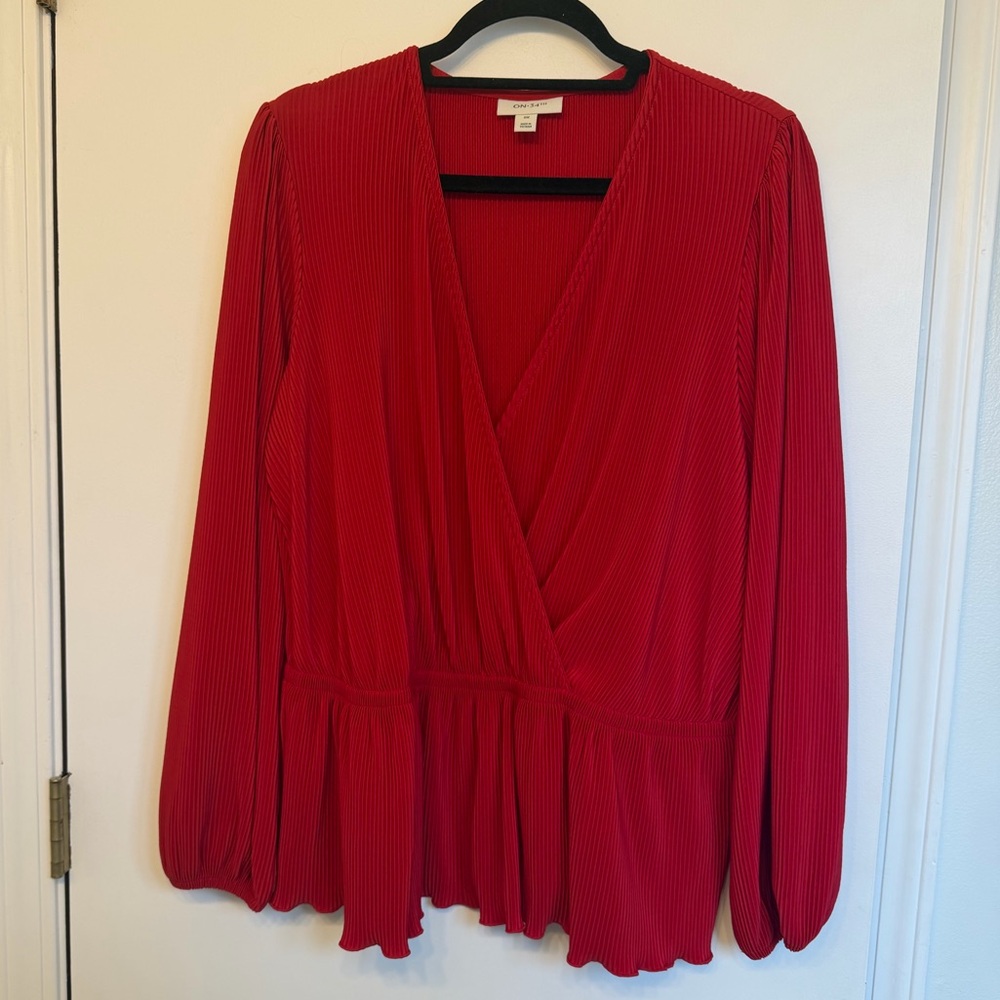 On 34th Red V-Neck wrap style Blouse